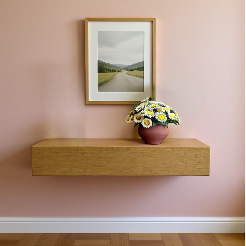 Solid Wood Hidden Storage Shelf: Floating Wooden Console with Drawer for Secret Storage