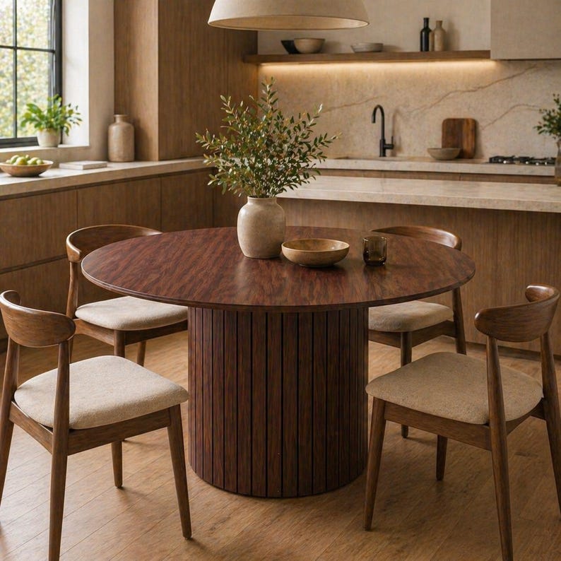 Nordic Round Dining Table – Solid Wood Table Modern Minimalist Center Table for Dining Room & Living Room - Without Chair