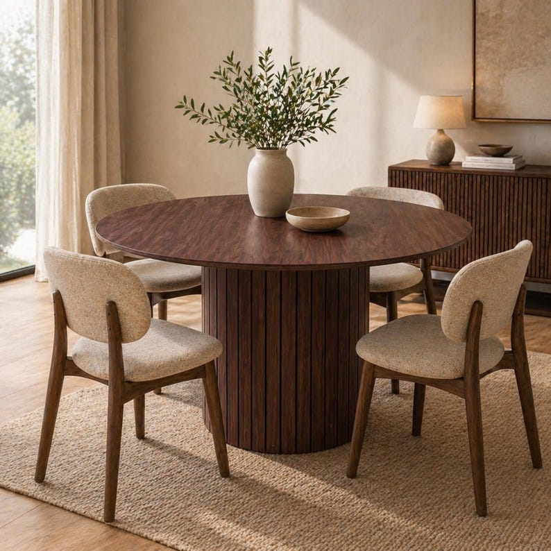 Nordic Round Dining Table – Solid Wood Table Modern Minimalist Center Table for Dining Room & Living Room - Without Chair