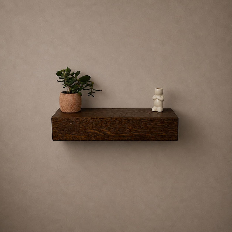 Solid Wood Hidden Storage Shelf: Floating Wooden Console with Drawer for Secret Storage