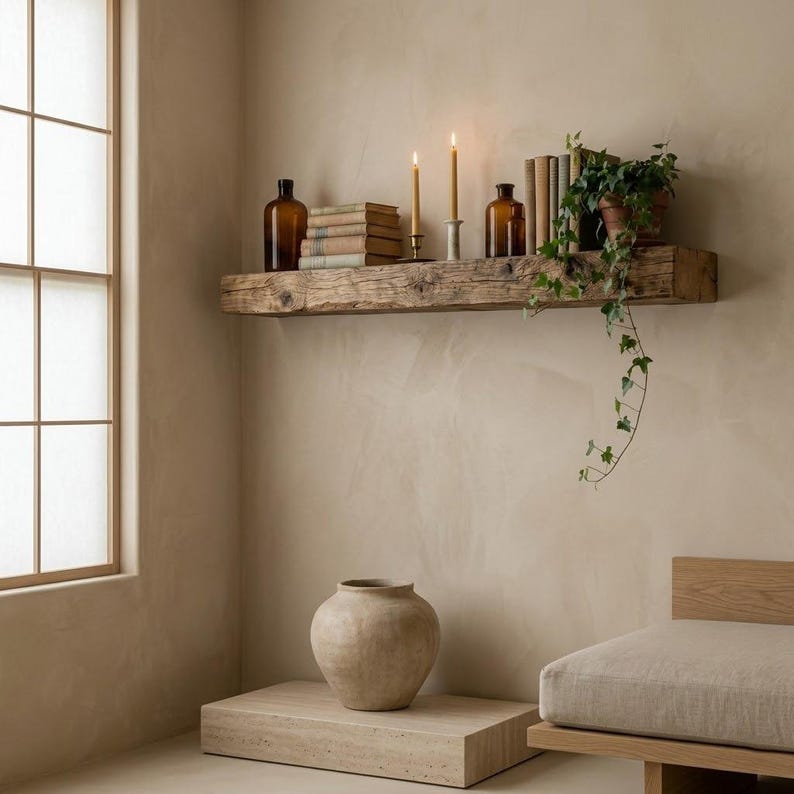 Luxury Solid Wood Floating Mantel, Rustic Wall Ledge, Farmhouse Fireplace Decor - 5 Feet length, 3 Inch Thickness