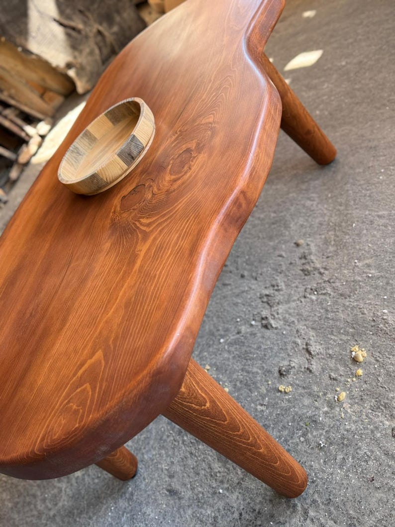 Organic Shape Solid Wood Coffee Table, Handmade Modern Coffee Table for Living Room