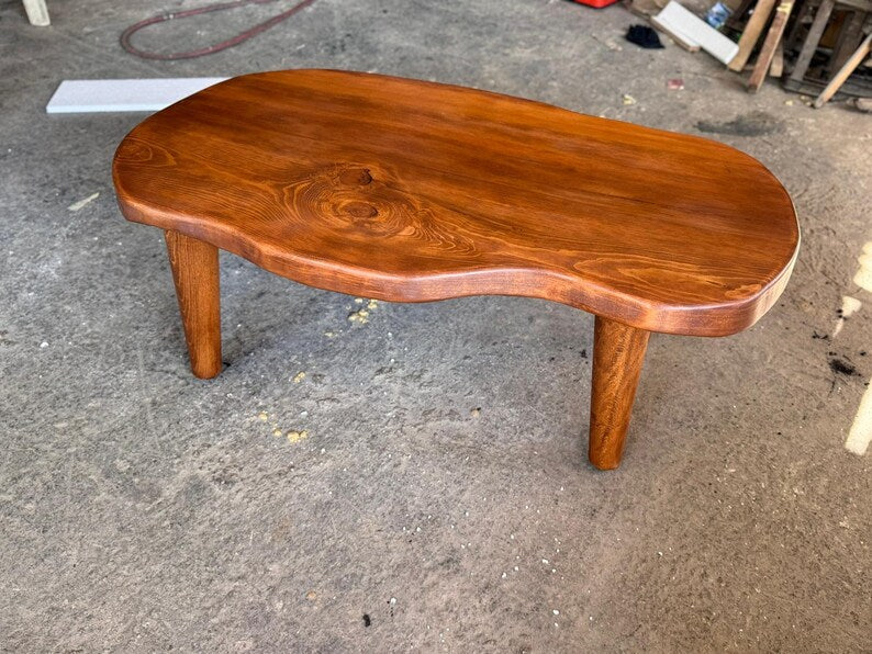 Organic Shape Solid Wood Coffee Table, Handmade Modern Coffee Table for Living Room