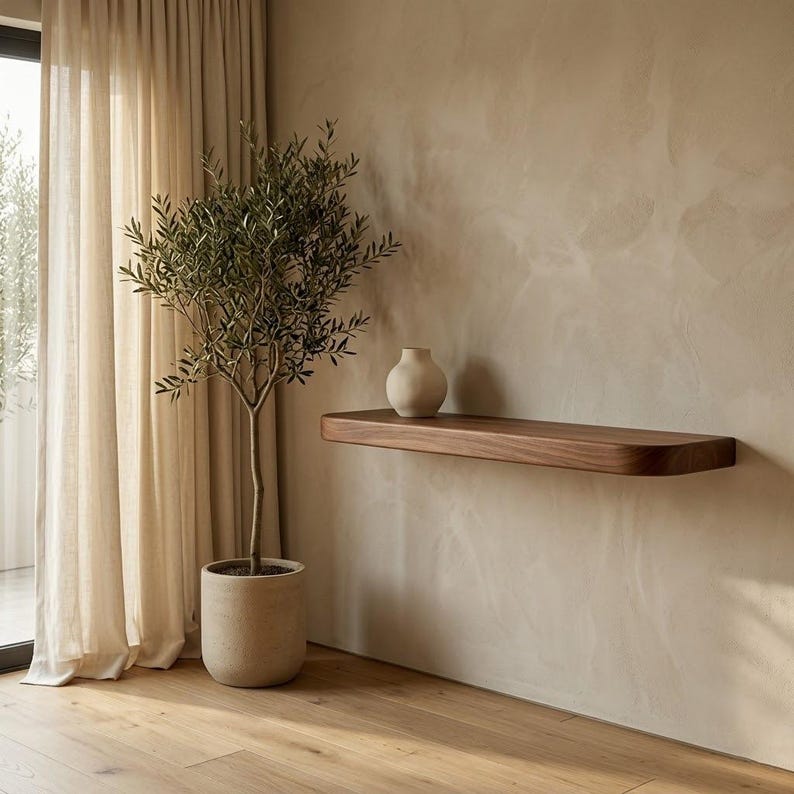 Premium Solid Wood Floating Shelf, Scandinavian Modern Wall Shelf, Minimal Rounded Wood Shelf - 2.5 Feet