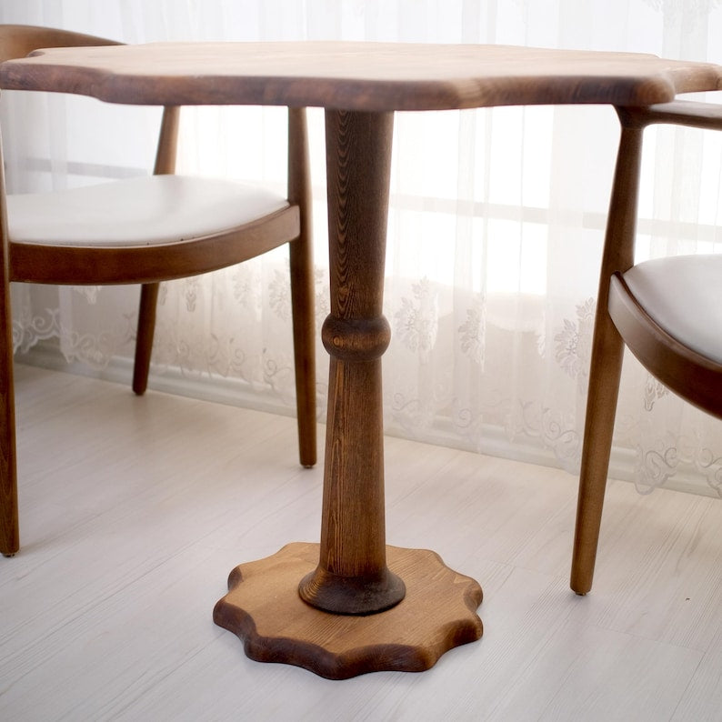 Premium Handcrafted Scalloped Pedestal Bistro Table | Solid Wood Round Kitchen Accent Table