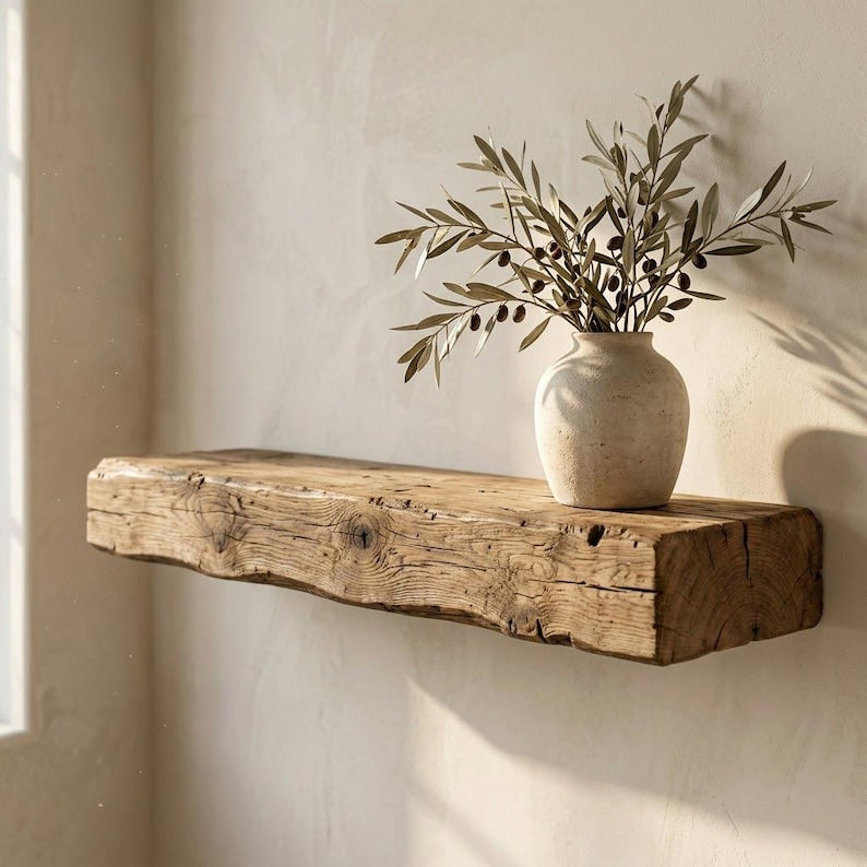 Luxury Solid Wood Floating Mantel, Rustic Wall Ledge, Farmhouse Fireplace Decor - 5 Feet length, 3 Inch Thickness