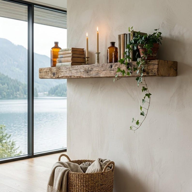 Luxury Solid Wood Floating Mantel, Rustic Wall Ledge, Farmhouse Fireplace Decor - 5 Feet length, 3 Inch Thickness