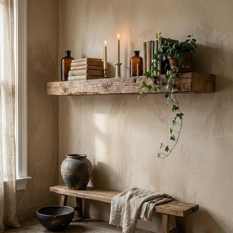 Luxury Solid Wood Floating Mantel, Rustic Wall Ledge, Farmhouse Fireplace Decor - 5 Feet length, 3 Inch Thickness