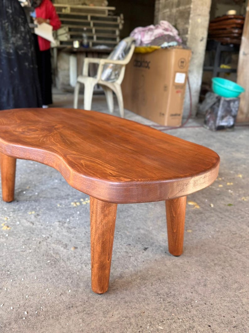 Organic Shape Solid Wood Coffee Table, Handmade Modern Coffee Table for Living Room