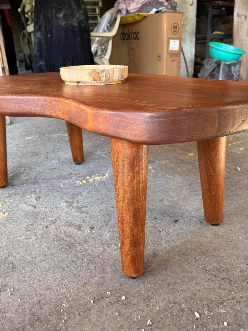 Organic Shape Solid Wood Coffee Table, Handmade Modern Coffee Table for Living Room