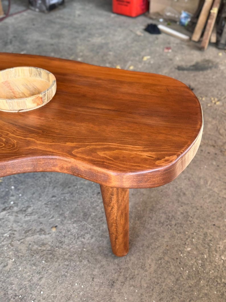 Organic Shape Solid Wood Coffee Table, Handmade Modern Coffee Table for Living Room