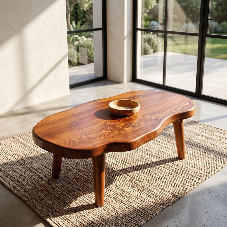Organic Shape Solid Wood Coffee Table, Handmade Modern Coffee Table for Living Room