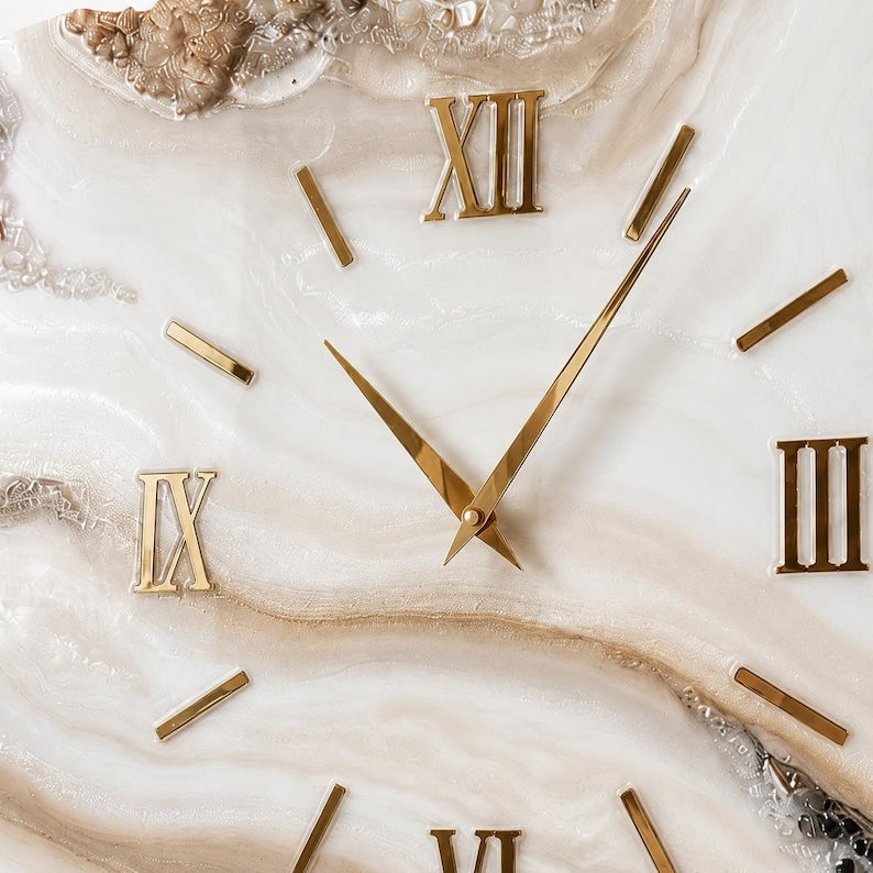 Large Geode Resin Wall Clock, Luxury Marble Wall Decor, Handmade Gold Wall Clock, Oversized Statement Clock, Housewarming Gift