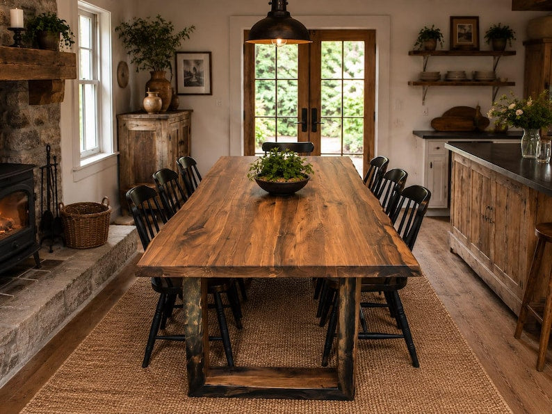 Solid Wood Office Table, Solid Wood Office Desk, Handmade Solid Live Edge Dining Table: Farmhouse Style