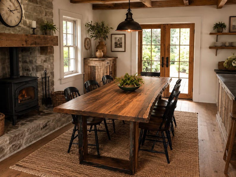 Solid Wood Office Table, Solid Wood Office Desk, Handmade Solid Live Edge Dining Table: Farmhouse Style