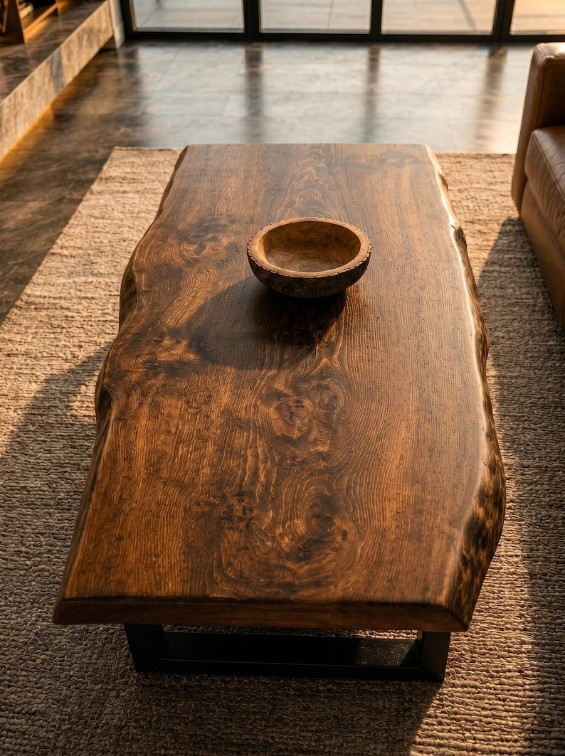 Live Edge Solid wood Coffee Table, Solid Wood Living Room Furniture, Rustic Modern Decor