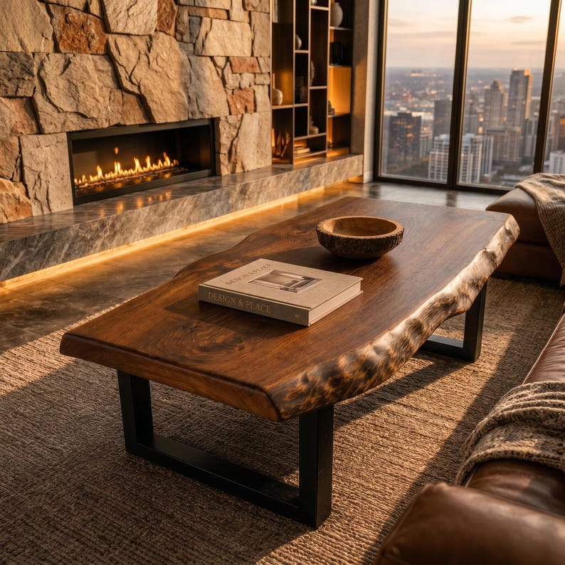 Live Edge Solid wood Coffee Table, Solid Wood Living Room Furniture, Rustic Modern Decor