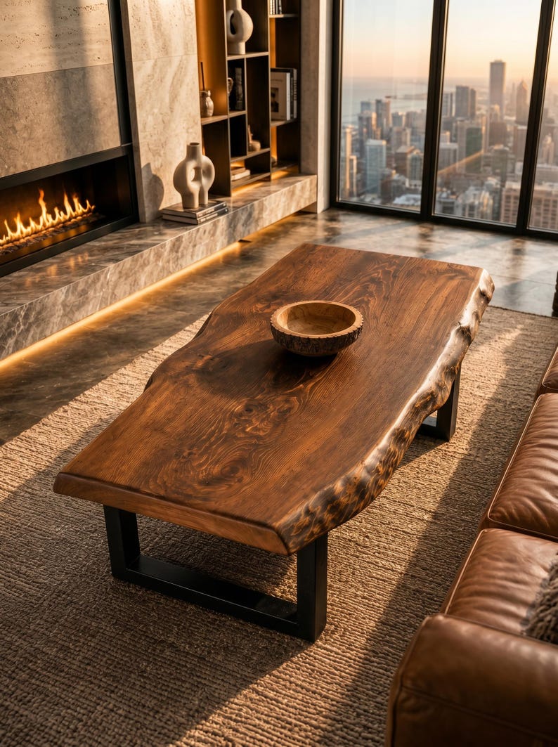 Live Edge Solid wood Coffee Table, Solid Wood Living Room Furniture, Rustic Modern Decor