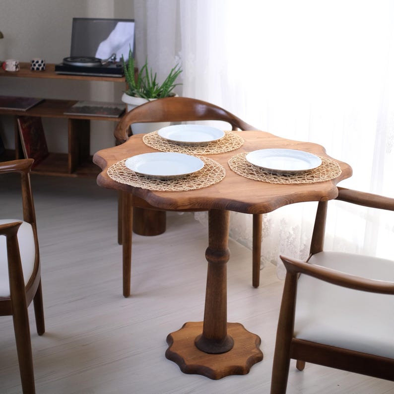 Premium Handcrafted Scalloped Pedestal Bistro Table | Solid Wood Round Kitchen Accent Table