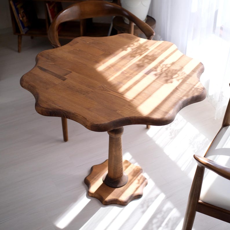 Premium Handcrafted Scalloped Pedestal Bistro Table | Solid Wood Round Kitchen Accent Table