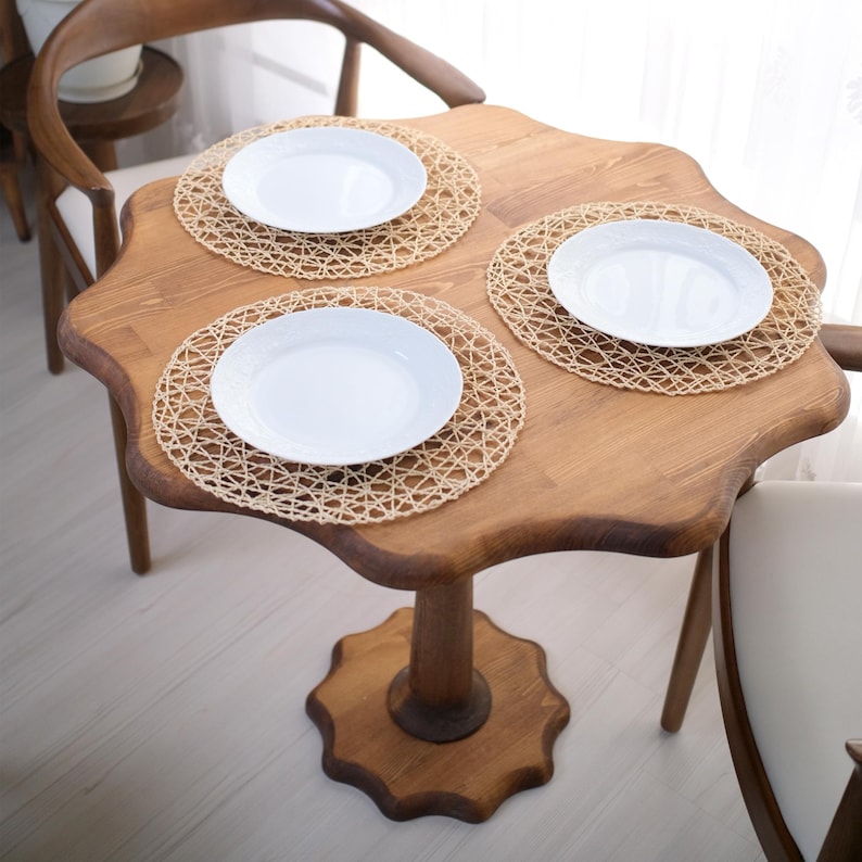 Premium Handcrafted Scalloped Pedestal Bistro Table | Solid Wood Round Kitchen Accent Table
