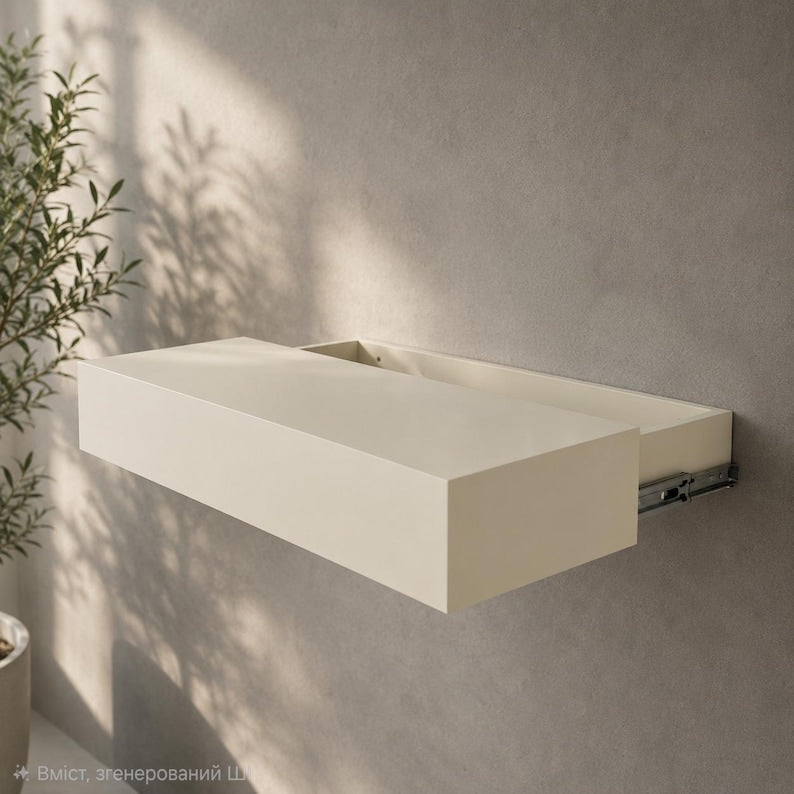 Wooden Floating Shelf Hidden Drawer , Secret Storage Wall Shelf, Minimalist Bedroom Entryway