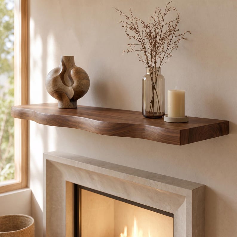 Luxury Wavy Edge Floating Shelf, Handmade Wood Wall Decor - 3 Feet
