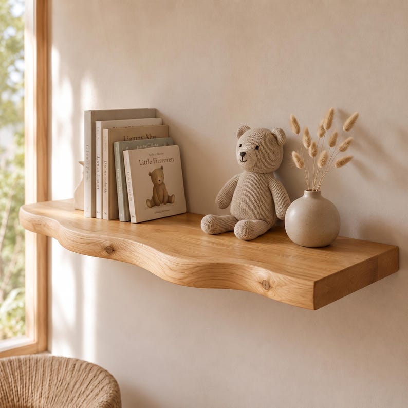 Luxury Wavy Edge Floating Shelf, Handmade Wood Wall Decor - 3 Feet