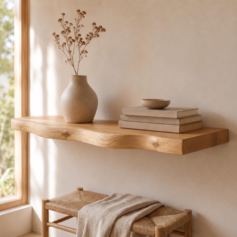 Luxury Wavy Edge Floating Shelf, Handmade Wood Wall Decor - 3 Feet