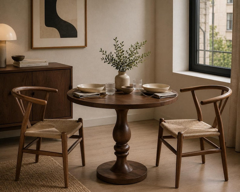 Luxury Modern Round Pedestal Table, Solid Wood Kitchen Table, Premium Round Table ( only Table)