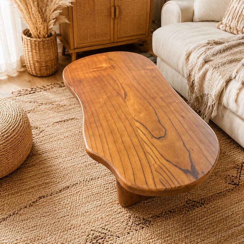 Handcrafted Luxury Farmhouse Centerpiece-Organic Shape Solid Wood Coffee Table - Custom Boho Live Edge Centerpiece