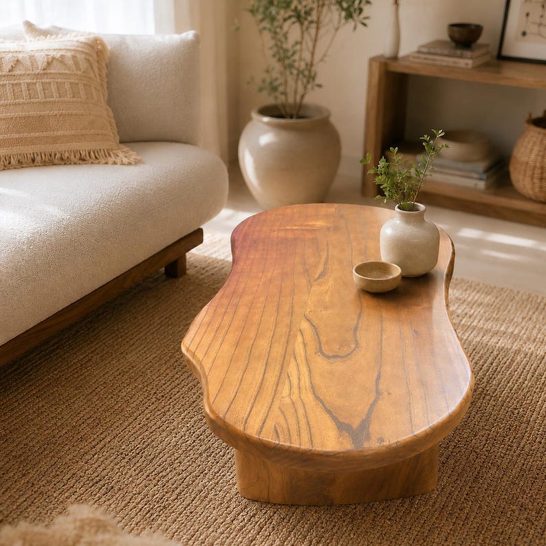 Handcrafted Luxury Farmhouse Centerpiece-Organic Shape Solid Wood Coffee Table - Custom Boho Live Edge Centerpiece