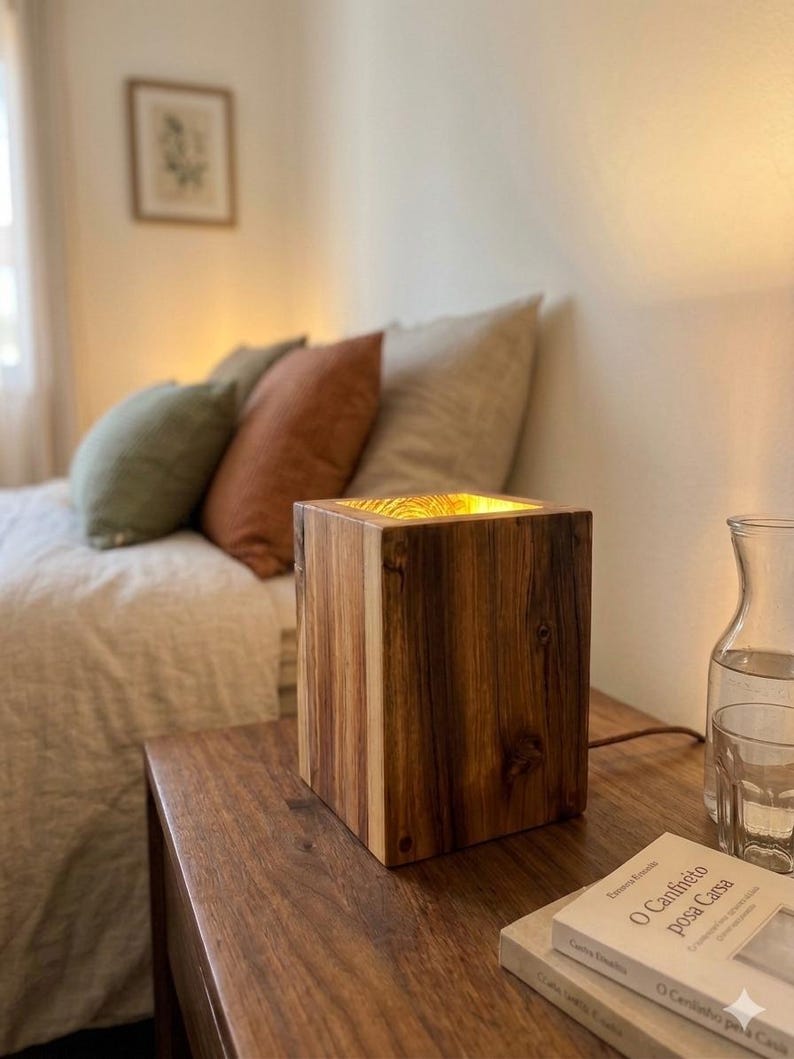 Royal Handcrafted Acacia Wood Table Lamp | Modern Rustic Wooden Bedside Lamp | Solid Wood Ambient Light | Minimalist Home Decor | Japandi Style
