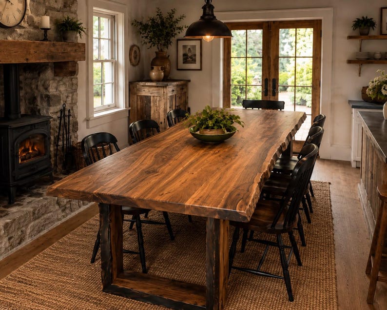 Solid Wood Office Table, Solid Wood Office Desk, Handmade Solid Live Edge Dining Table: Farmhouse Style