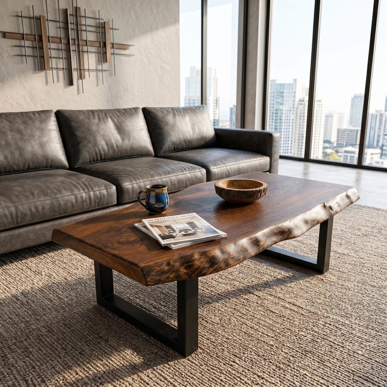 Live Edge Solid wood Coffee Table, Solid Wood Living Room Furniture, Rustic Modern Decor