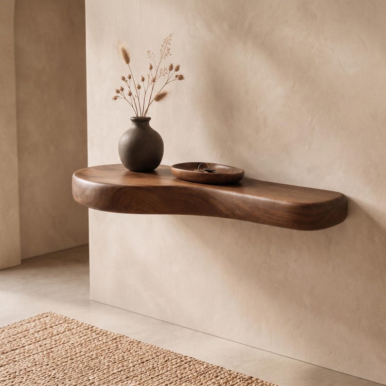 Luxury Wall Mounted Floating Shelf , Organic Floating Shelf, Asymmetric Wood Wall Decor, Entryway Accent