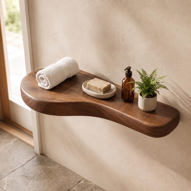 Luxury Wall Mounted Floating Shelf , Organic Floating Shelf, Asymmetric Wood Wall Decor, Entryway Accent