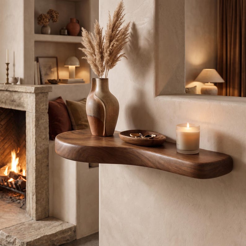 Luxury Wall Mounted Floating Shelf , Organic Floating Shelf, Asymmetric Wood Wall Decor, Entryway Accent