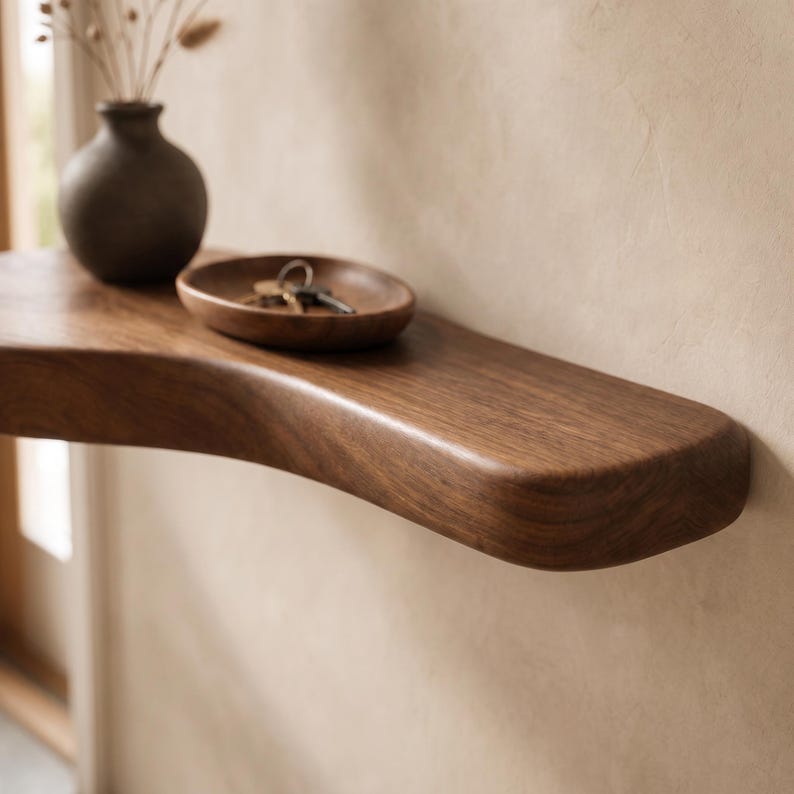 Luxury Wall Mounted Floating Shelf , Organic Floating Shelf, Asymmetric Wood Wall Decor, Entryway Accent