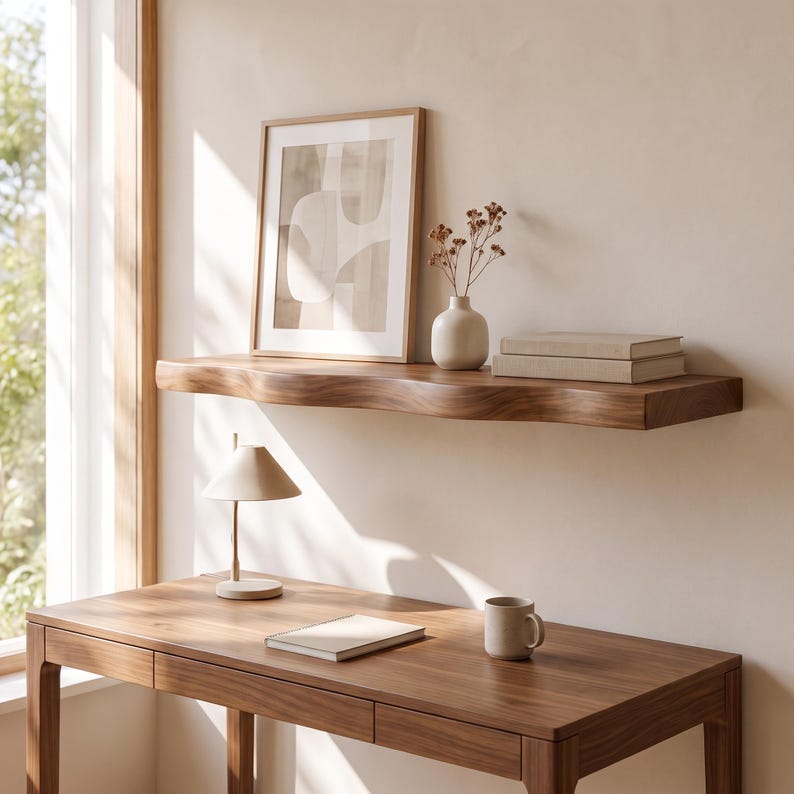 Luxury Wavy Edge Floating Shelf, Handmade Wood Wall Decor - 3 Feet