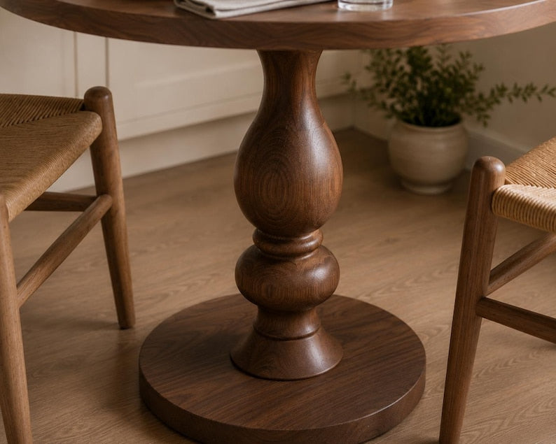 Luxury Modern Round Pedestal Table, Solid Wood Kitchen Table, Premium Round Table ( only Table)