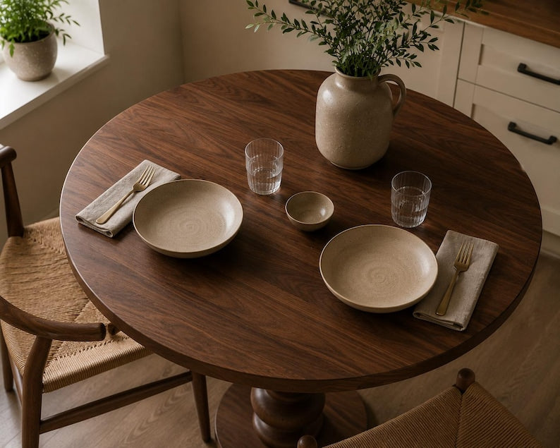 Luxury Modern Round Pedestal Table, Solid Wood Kitchen Table, Premium Round Table ( only Table)