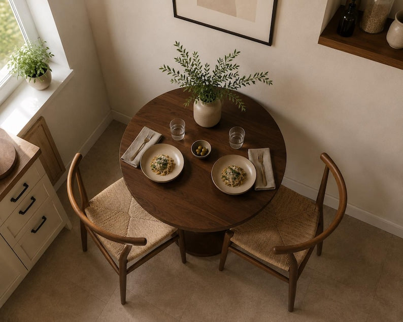 Luxury Modern Round Pedestal Table, Solid Wood Kitchen Table, Premium Round Table ( only Table)