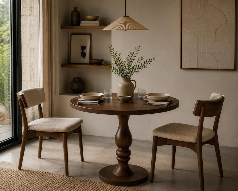 Luxury Modern Round Pedestal Table, Solid Wood Kitchen Table, Premium Round Table ( only Table)