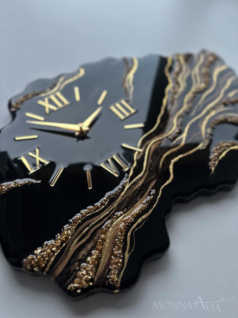 Luxury Black Resin Wall Clock | Resin Clock | Geode Wall Clock | Luxury Wall Decor | Modern Epoxy Clock | Handmade Housewarming Gift