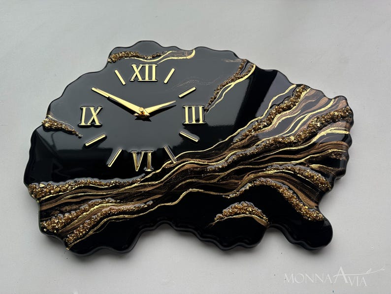 Luxury Black Resin Wall Clock | Resin Clock | Geode Wall Clock | Luxury Wall Decor | Modern Epoxy Clock | Handmade Housewarming Gift