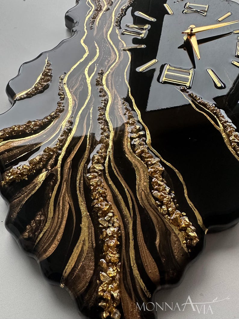 Luxury Black Resin Wall Clock | Resin Clock | Geode Wall Clock | Luxury Wall Decor | Modern Epoxy Clock | Handmade Housewarming Gift