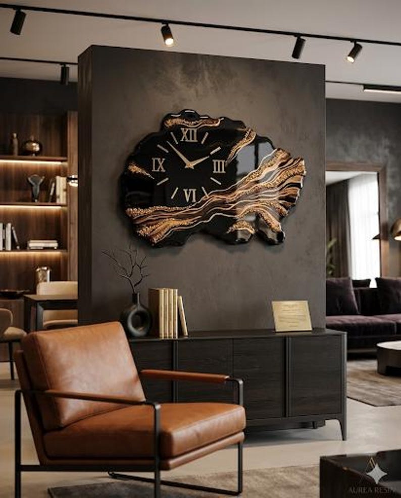 Luxury Black Resin Wall Clock | Resin Clock | Geode Wall Clock | Luxury Wall Decor | Modern Epoxy Clock | Handmade Housewarming Gift