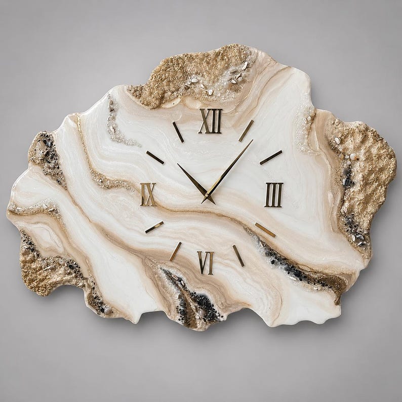 Large Geode Resin Wall Clock, Luxury Marble Wall Decor, Handmade Gold Wall Clock, Oversized Statement Clock, Housewarming Gift