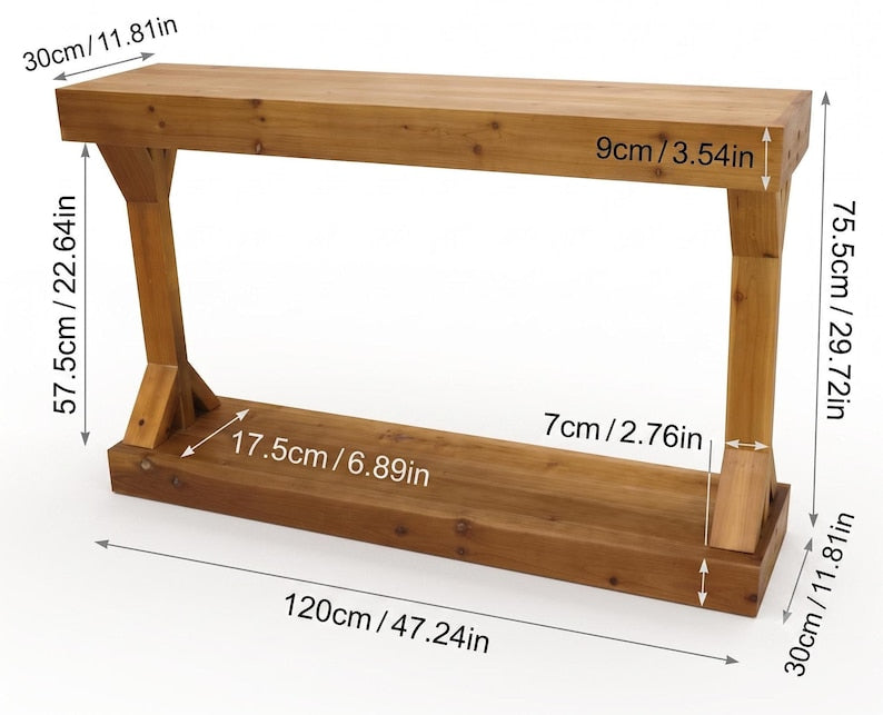 Luxury Farmhouse Console Table, Solid Pine Wood with Rustic Design